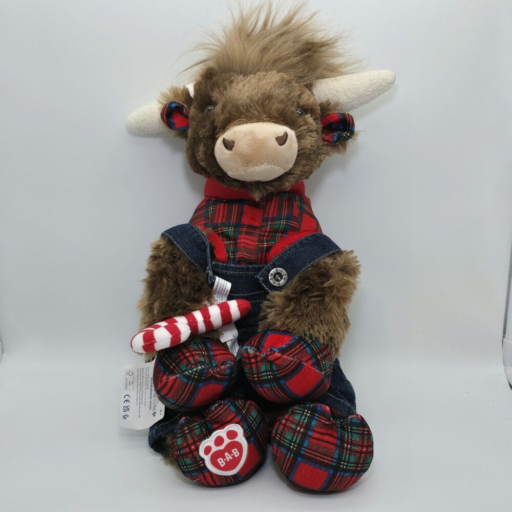 Build A Bear Highland Tartan Cow Plush Red Plaid 14" Stuffed Animal Toy BAB